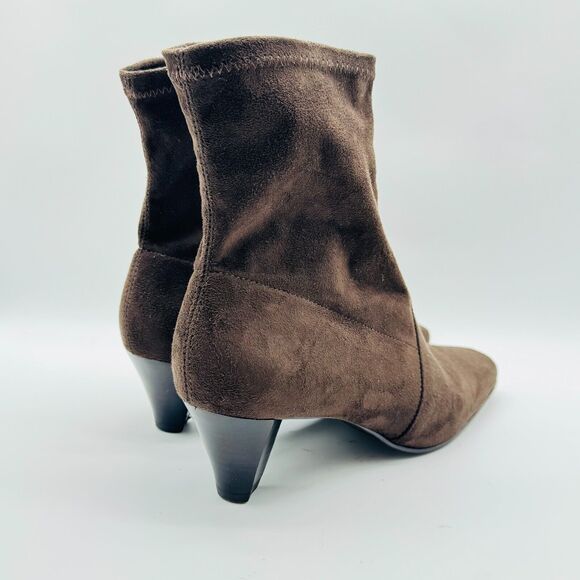 Donald Pliner Boots Womens 8 Ankle Bootie Brown Suede Stretch Heels Sock Bootie - Picture 6 of 11
